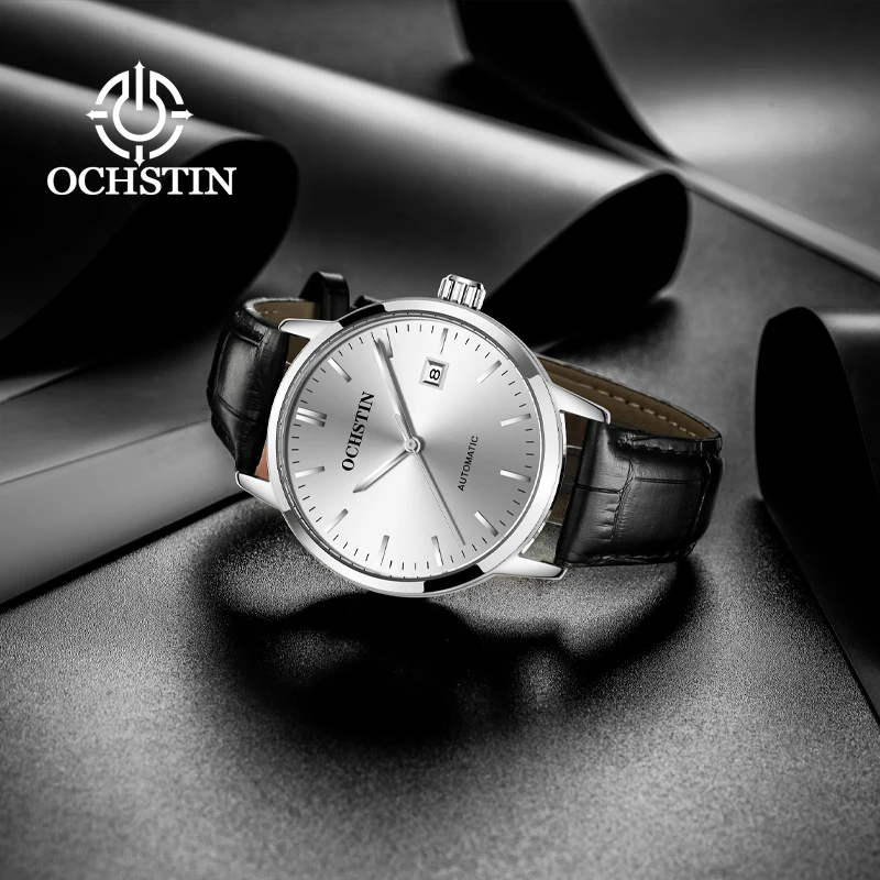 OCHSTIN Men's Minimalist Premium Automatic Mechanical 30M Life Waterproof Master Series Watches Leather Strap Wristwatch
