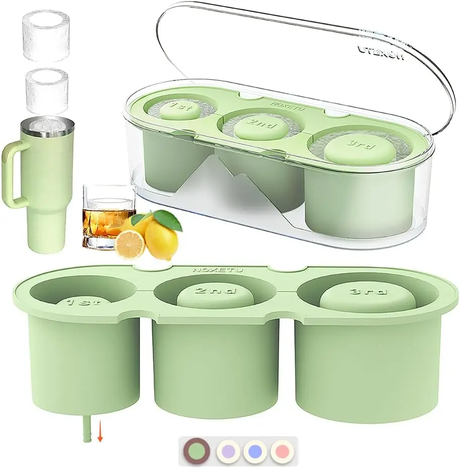 

Mold for Stanley Cup 30/40 Oz - Easy Fill and Release Without Touching Ice, Silicone Ice Cube Tray with Clear Lid and Bin for Fr