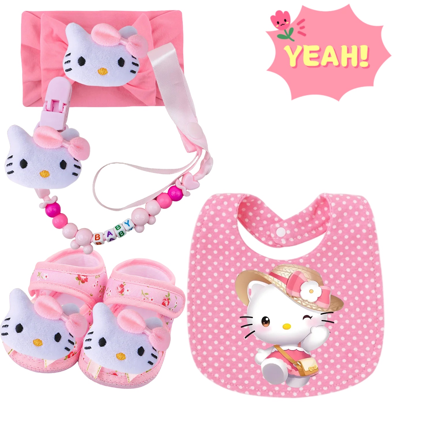 

4 baby printed bibs cotton saliva wipes newborn bow headbands pink shoes baby chains pink sets bibs burp cloths cute pockets