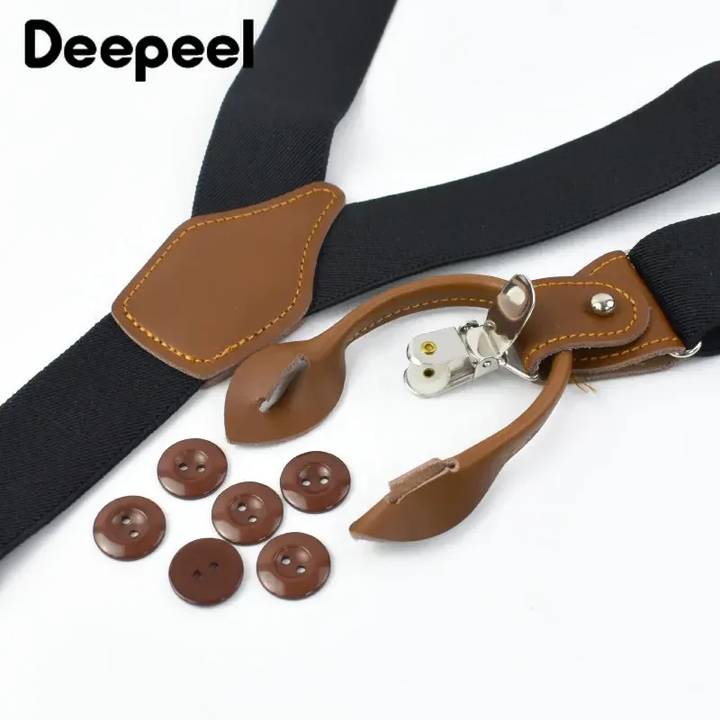 Deepeel 3.5*125cm Men's Adult Suspenders 6 Clips Adjust Elastic Strap Button Braces Casual Male Shirt Jeans Jockstrap Suspender