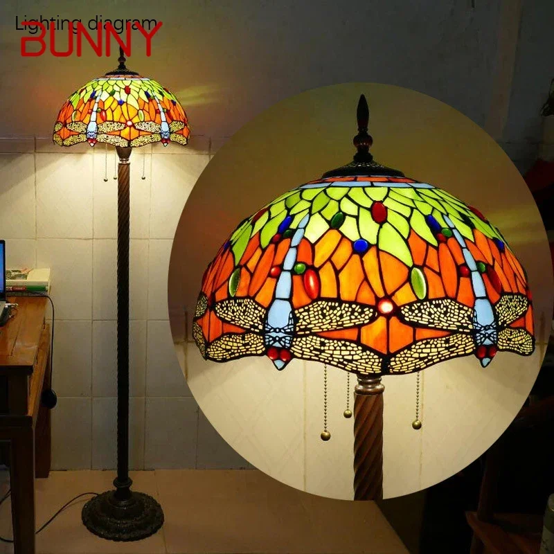 

BUNNY Tiffany Floor Lamp American Retro Living Room Bedroom Lamp Country Stained Glass Floor Lamp