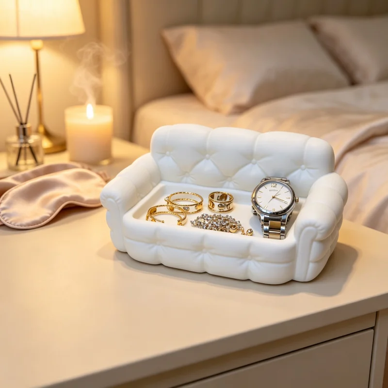 Creative 3D Sofa-Shaped Jewelry Storage Tray, Vintage Pull-Tab Design Decorative Jewelry Dish, Multifunctional Storage Tray for Rings, Earrings, Necklaces, Bracelets, Matte White High-Quality Texture Desktop Decoration Piece, Universal Storage Rack for Dressing Table, Entryway, Bathroom Countertop, Modern Nordic Style Daily Miscellaneous Items Organizer, Trendy Popular Home Decor, Creative Gift for Girls' Birthdays and Holidays