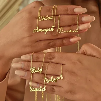 Collier avec nom personnalisé en acier inoxydable, bijoux av...