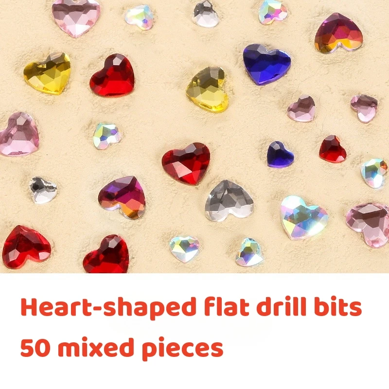 100pcs Mix Color Heart Shape Nail Rhinestones Flat Bottom Glass Crystals for DIY 3D Nail Art Accessories