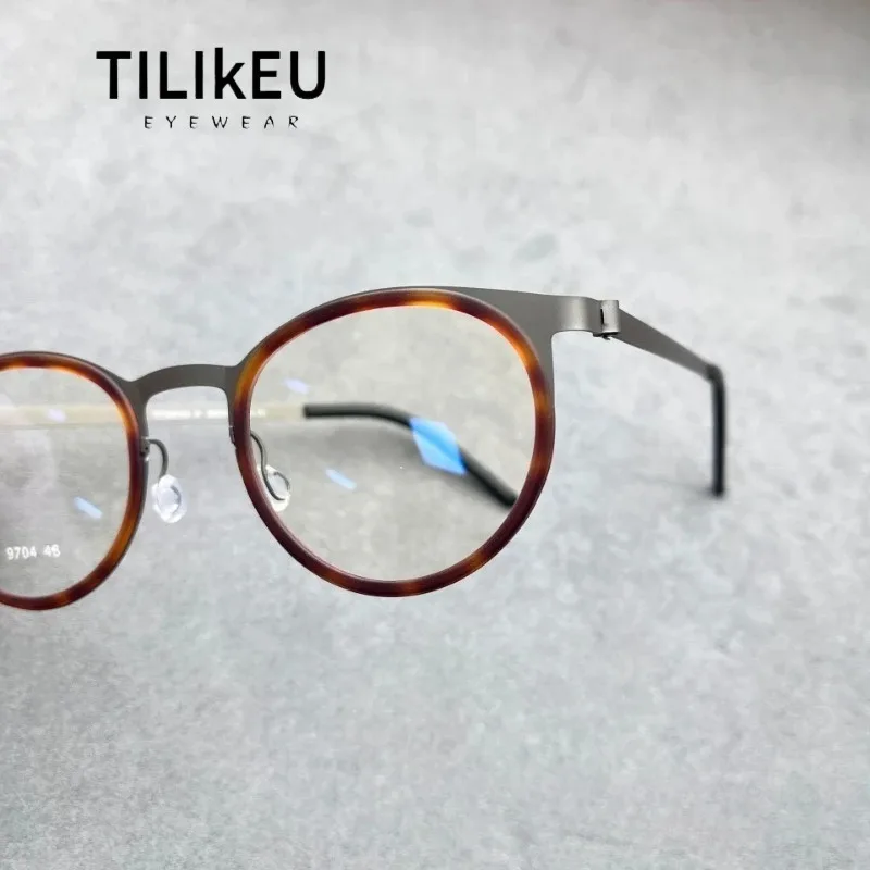 

9704 Ultra-light Pure Titanium Eyeglasses Frames Retro Round Screwless Glasses Eyewear Men and Women Handmade Optical Spectacle