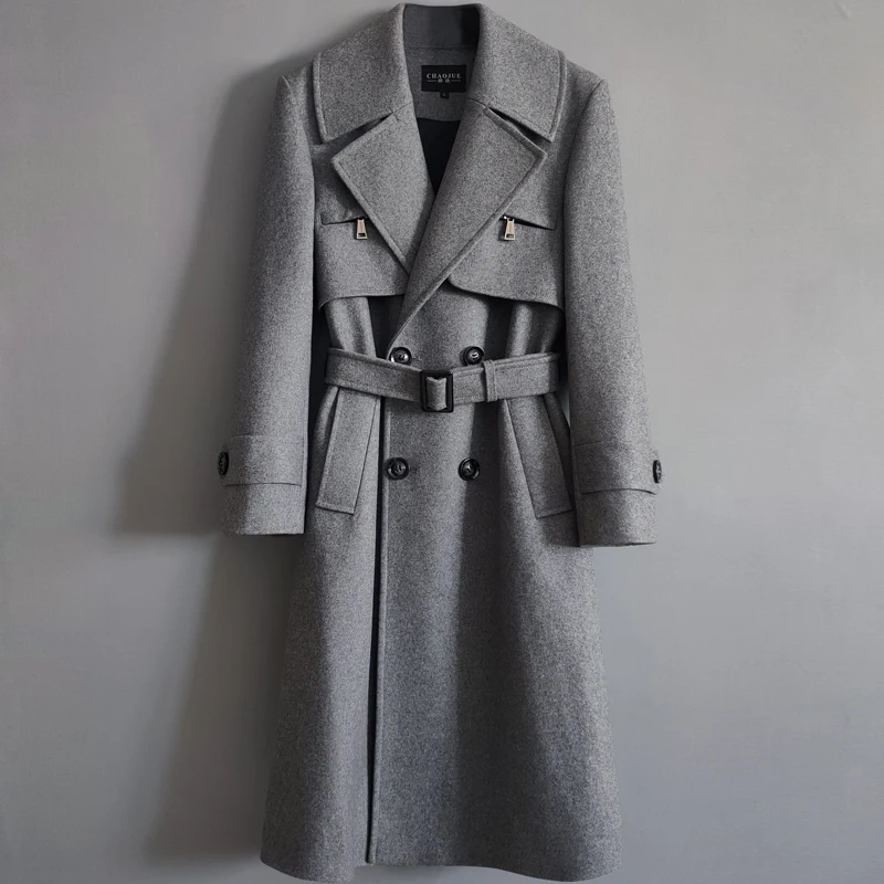 Autumn Men's Double Breasted Trench Coats Winter Wool Blend High Quality Fashion Zipper Casual Slim Fit Solid Color Male Jackets