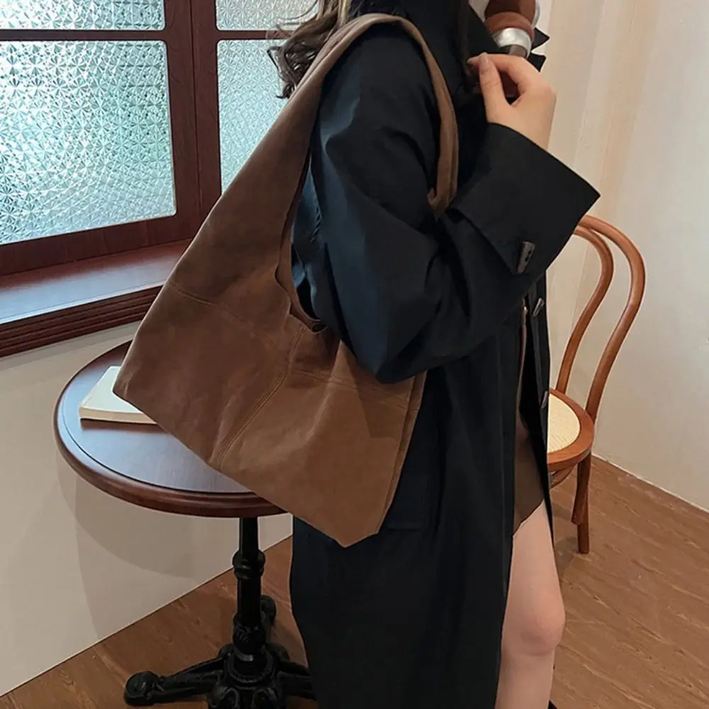 Casual Handbag Suede Shoulder Bag Brown Solid Color Hobo Bag Korean Style Fashion Ladies Tote Bag Streetwear