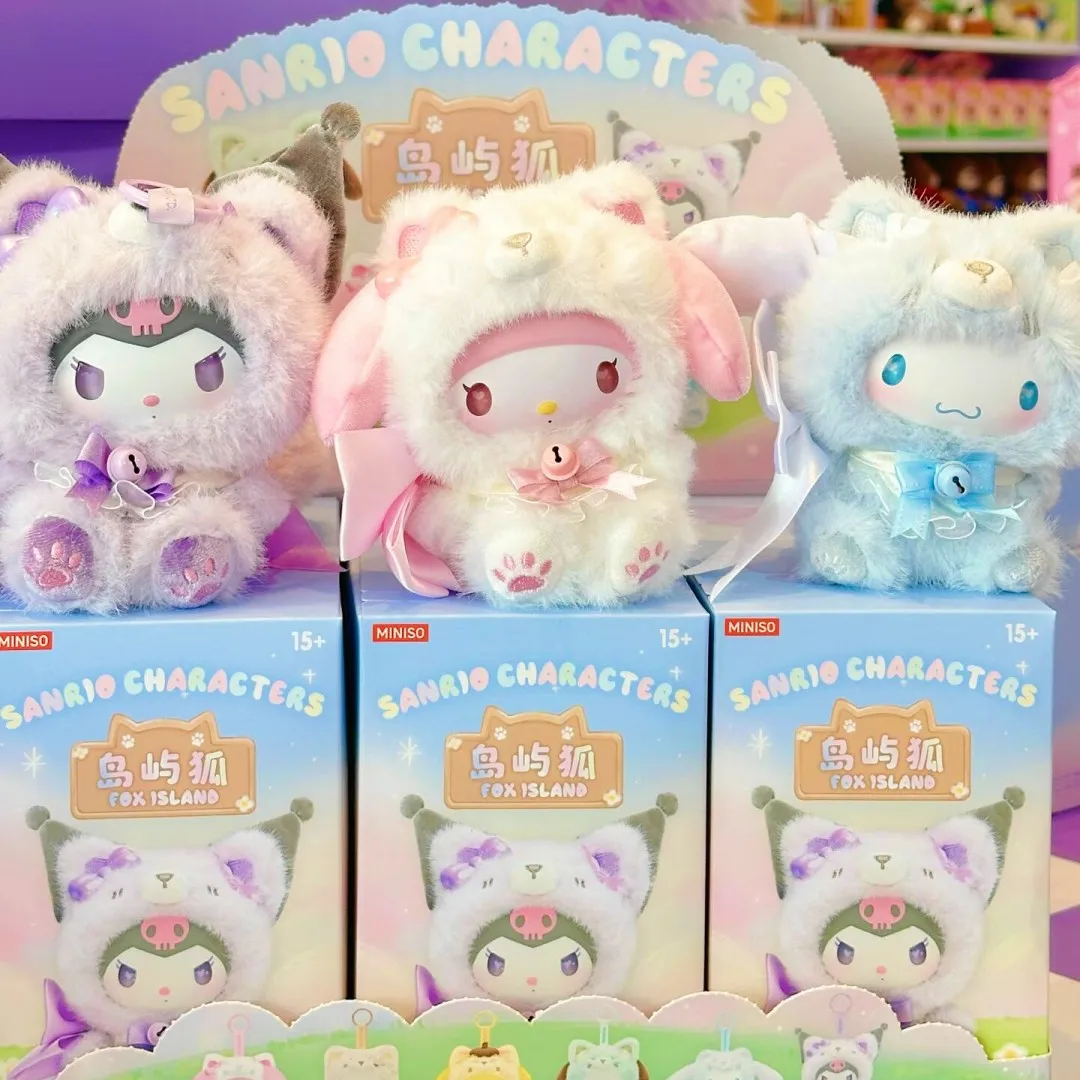 Miniso Sanrio Characters Fox Island Plush Series Blind Box Pochacco Cinnamoroll Melody Kuromi Anime Vinyl Dolls Decor Pendant
