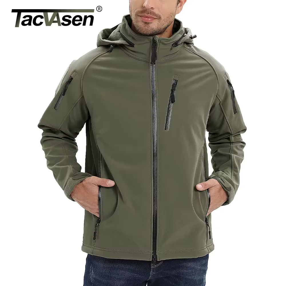 TACVASEN Windproof Winter Fleece Lining Hooded Jacket Mens Waterproof Softshell Jacket Coat Hiking Work Jackets Coat Outwear