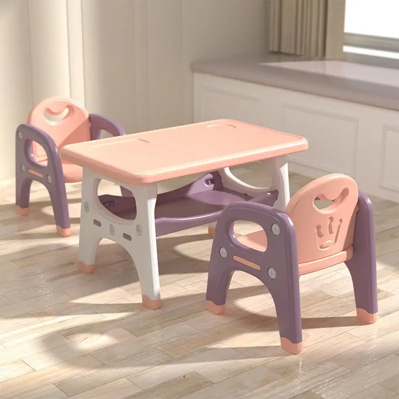 TenghangErgonomic Kids Table And Chair Set Plastic Learning Desk With Double Layer Storage A Frame Support For Home Kindergarten