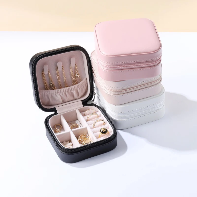 

Портативная кожаная коробка для хранения ювелирных изделий на молнии, дорожная витрина для ювелирных изделий, коробка-органайзер для серег, ожерелья, аксессуаров