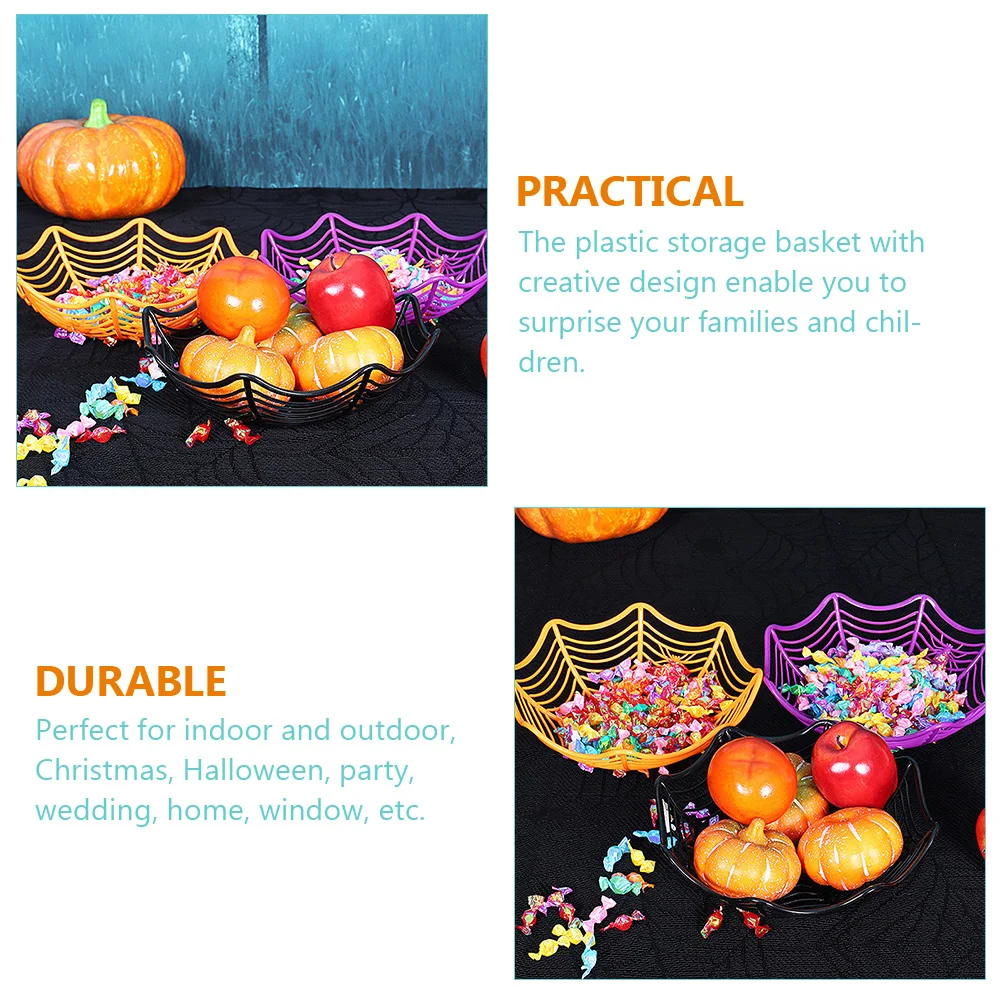 

5Pcs Plastic Spider Web Basket Halloween Candy Fruits Biscuit Storage Bowl Party Decoration Fruits Basket Halloween Party Decor