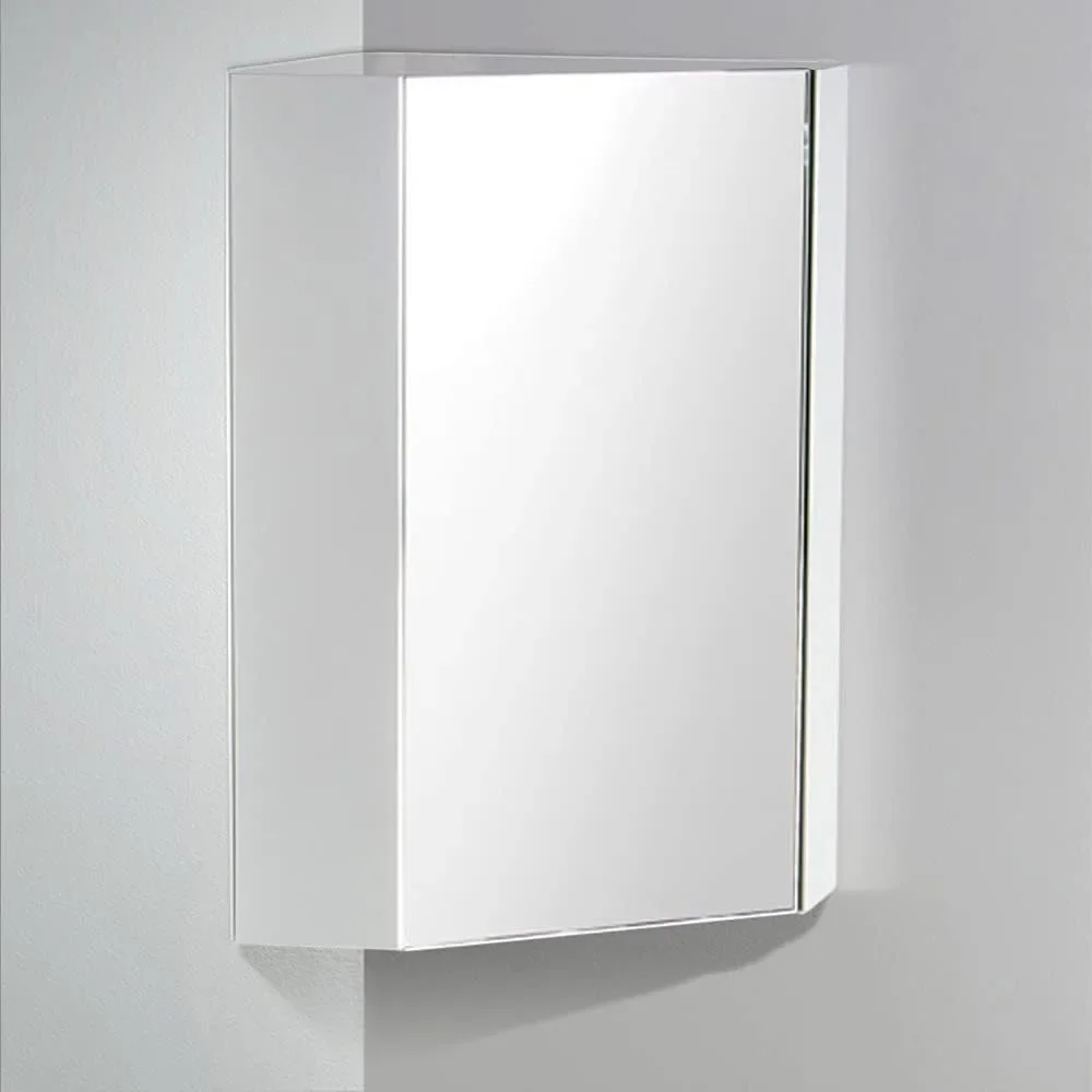 Mirror Cabinets, 18" Corner Medicine Cabinet with Mirror Door, White, 17.75"D X 17.75"W X 23.5"H, Mirror Cabinets