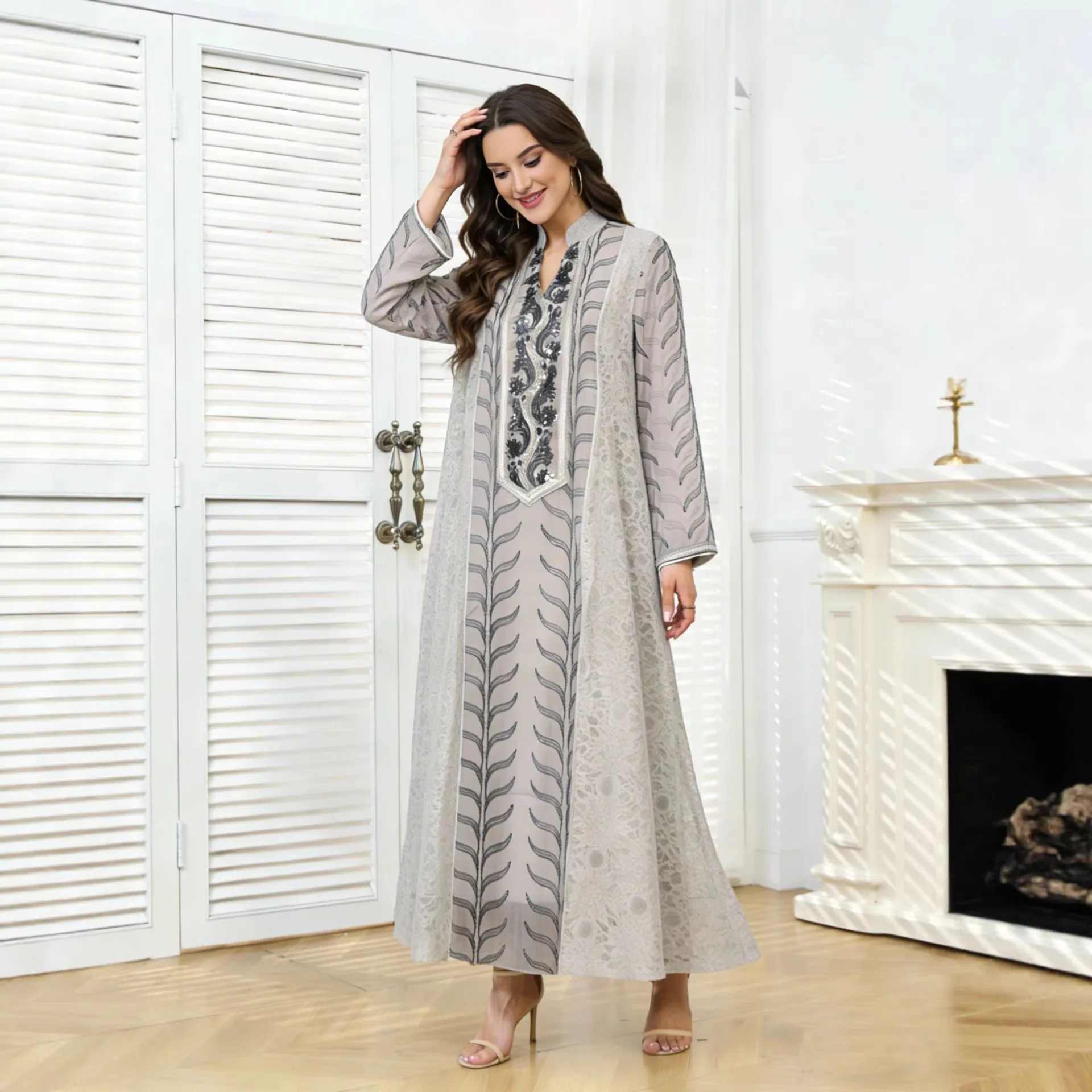 

Muslim Women Abayas Party Maxi Dress Sequins Ramadan Morocco Dresses Jalabiya Dubai Kaftan Islam Arab Long Robe Caftan Vestidos