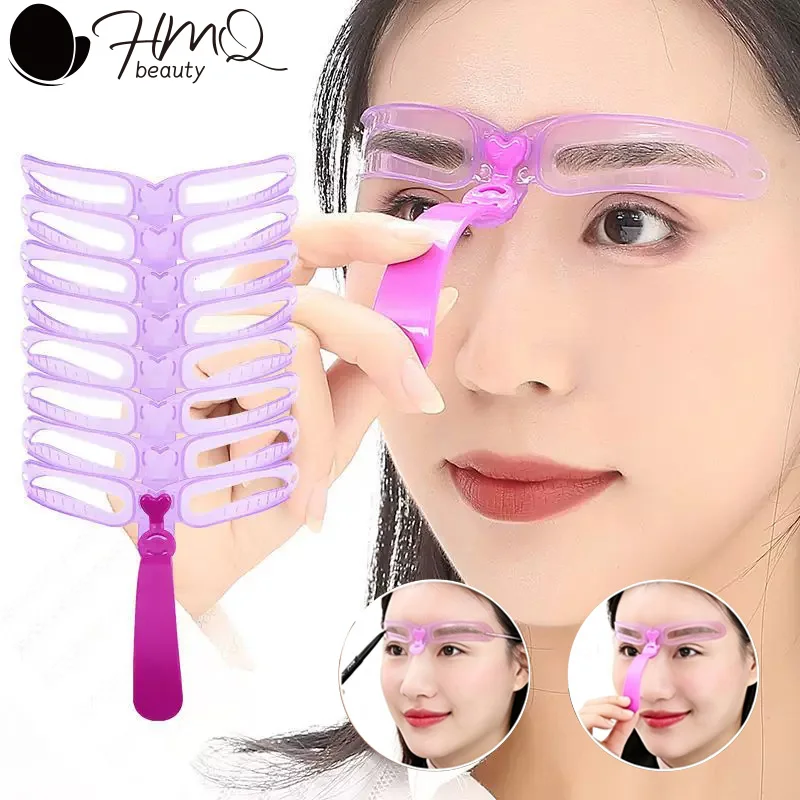 Wearable Eyebrow Stencil Kit 8 Styles Reusable 2-in-1 Brow Shaper Template Hands-Free Symmetrical Brow Makeup Drawing Tool Setss