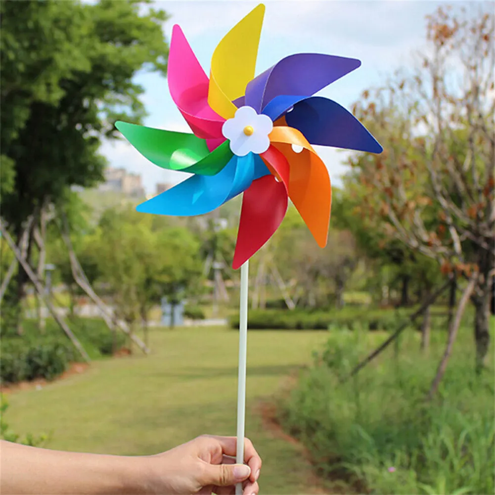 Windmill Wind Spinner Ornamento para jardim, Decoração plástica colorida, Varanda Visualizando, Brinquedos de festa ao ar livre