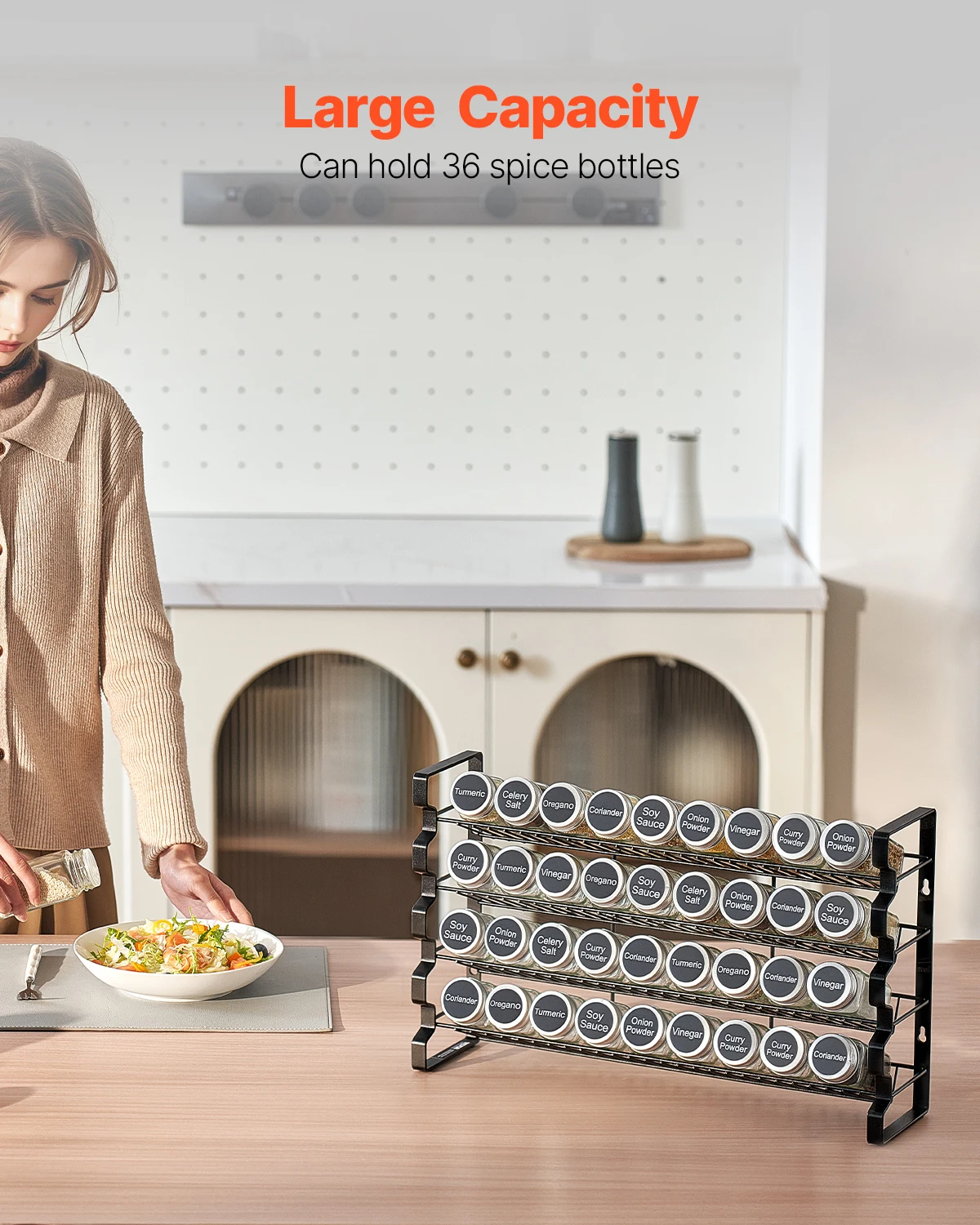 a*-SucceBuy Spice Rack Organizer for Cabinet with 36/72 Empty Spice Jars Lids Spice Labels and Funnel Complete Organizer