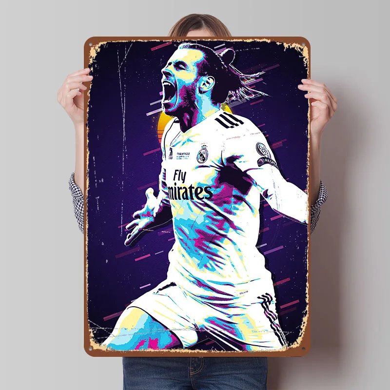 Gareth Bale Retro Art Tinplate Poster Customized Wall Art Vintage Metal Signs Retro Tin Plaque for Coffee Bar Accessories Decor