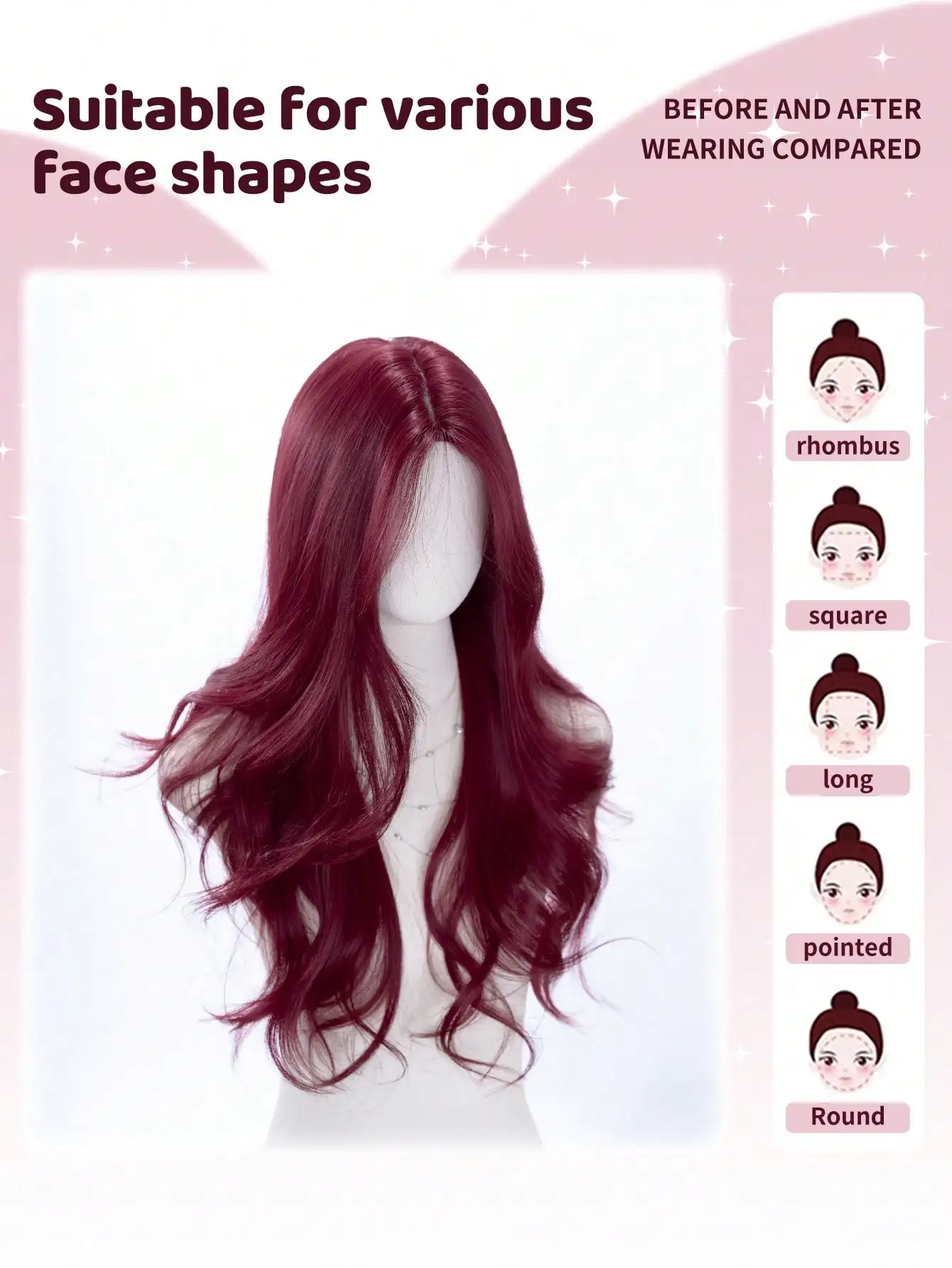 28-Inch Long Synthetic Wig Featuring A Natural Wavy Style In A A Stunning Burgundy. Middle Part Design , This False Hairpiece Is Perfect For Ms Daily Party Cosplay Use, Offering A Natural And Natural Durable Wig Gift For Ladies., Halloween