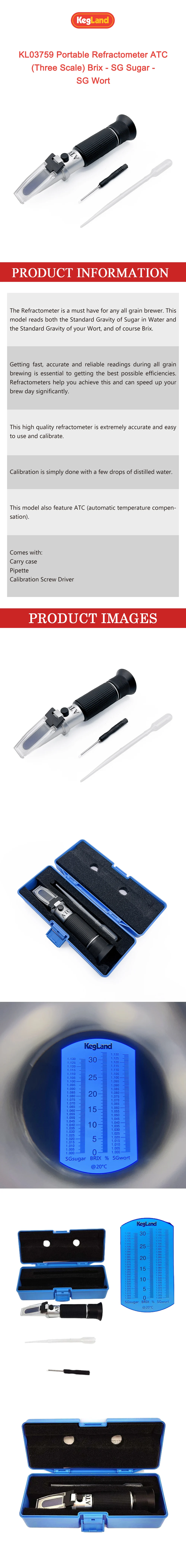KegLand Tragbares Refraktometer mit ATC (Drei Skala) Brix – SG Sugar – SG Wor Beer Home Brewing Zubehör – Detail 1