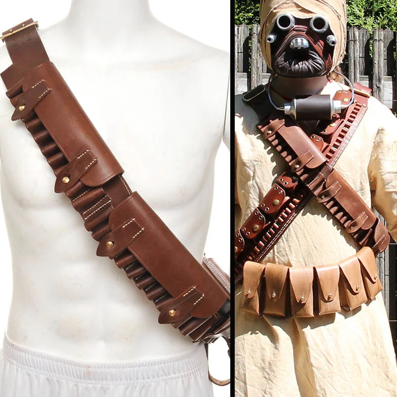 Sand People Tusken Shoulder Belt Cavalry Raider Cosplay Costume Leather Bandolier Cartridge Pouch Bag Ammo Sash Props For LARP