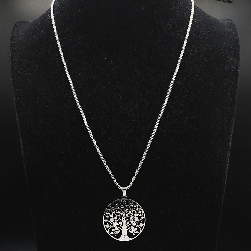 Tree of Life Pendant Stainless Steel Necklace Silver Color  Women Men Amulet Neck Chain Jewelry collar arbol de la vida N11S01