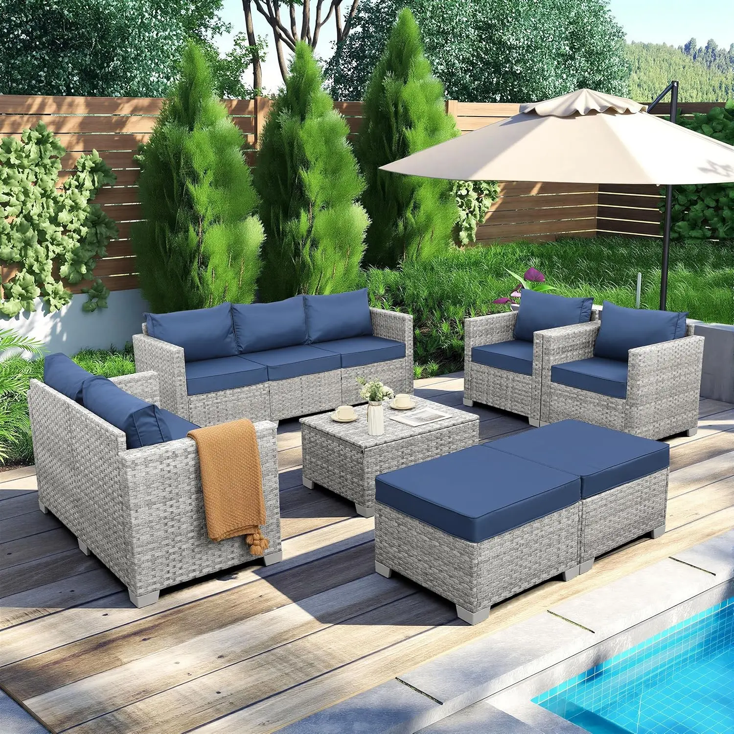 Серый комплект садовой мебели  – обзор и цена Outdoor Furniture With Storage For Cushions