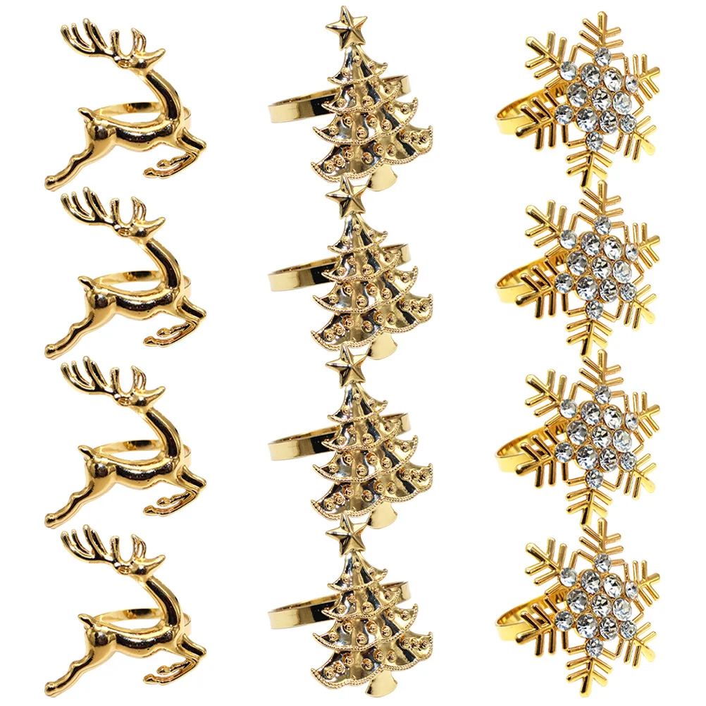 

12Pcs Christmas Deer Napkin Rings Elegant Metal Table Dining Decors for Home Restaurant Holiday Gatherings Xmas Napkin Holders