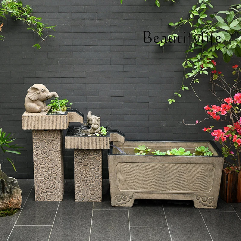 

Outdoor fish pond landscaping, courtyard floor-to-ceiling large water feature, outdoor finished fish tank, flowing water ornamen