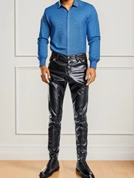 Lightweight men's black leather pants, suitable for Spring and Summer, fashionable and slim fit mens leather pants