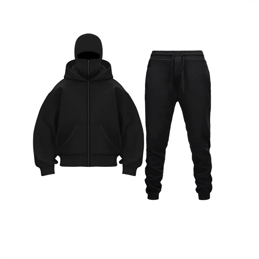 

Mens Womens Double Hat Zipper Hoodie Light Plate Autumn Winter Couple Zipper Pants Set Streetwear