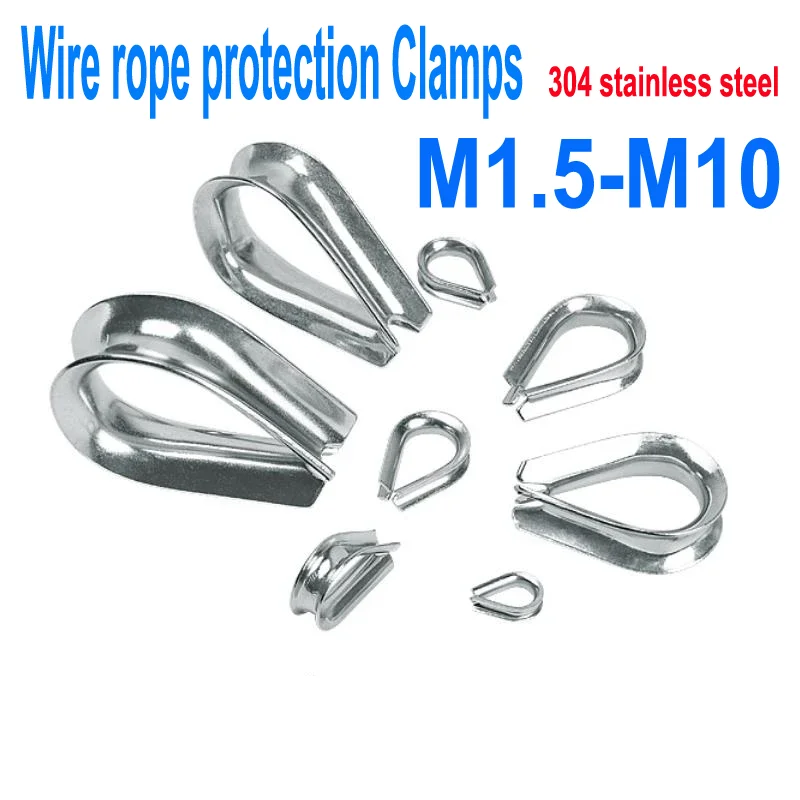 304 Stainless Steel Wire Rope Protection Clamps M1.5 M2 M3 M4 M5 M6 M8 Ringging Anchor Line Thimbles Ring Clamp Wire Loop