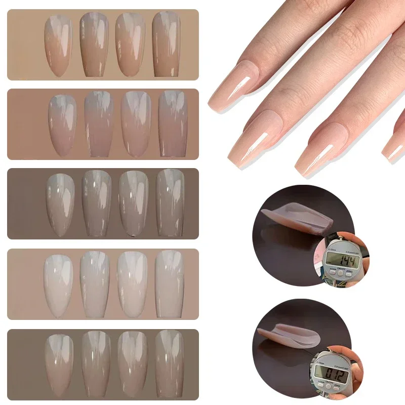 140 Uds. De tonos de piel, juego de puntas de uñas suaves naturales desnudas 3 en 1, extensiones de uñas de Gel ultrafinas, manicura fácil DIY