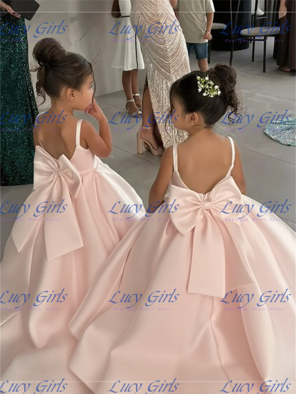Quality Lovely White Satin Fluffy With Big Bow Flower Girl Dress For Wedding Birthday Party First Communion Evening Ball Gowns image 5