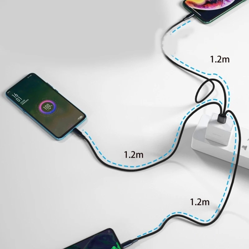 Multi USB Fast Charging Cable,3 in 1 2A Cord Connector with 3 Type C USB Universal Port Adapter