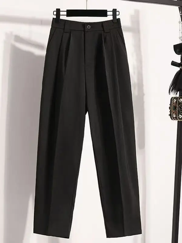 

Summer New Style Casual Loose Fit Trousers for Pear Shaped Women High Waist Nine Points Suits Pants Draped Smoke Pipe Ladies