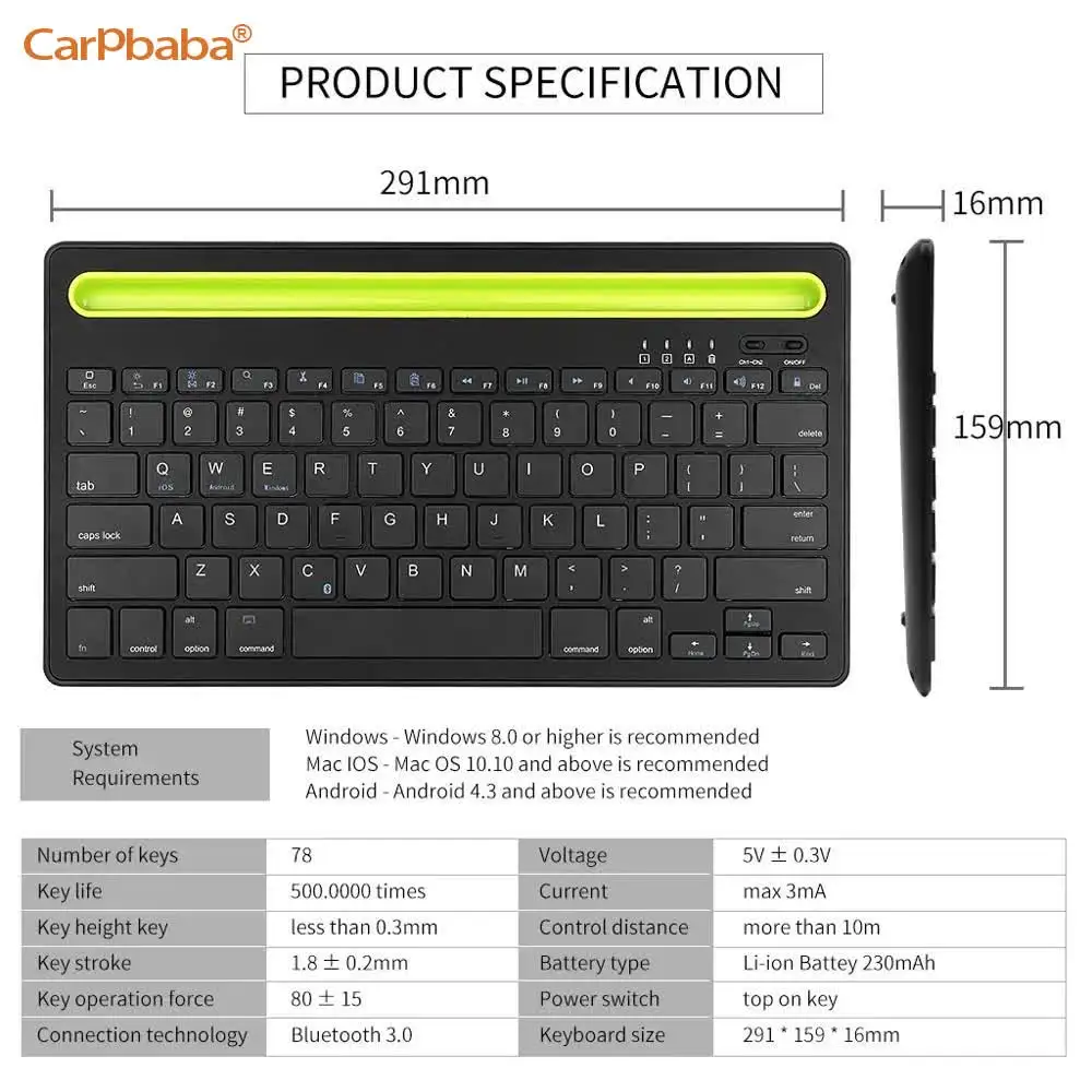 HM04 Bluetooth Rechargeable Wireless Keyboard Built-in Slot Stand Keypad for iPad Phone Tablet Laptop Windows Android MAC IOS