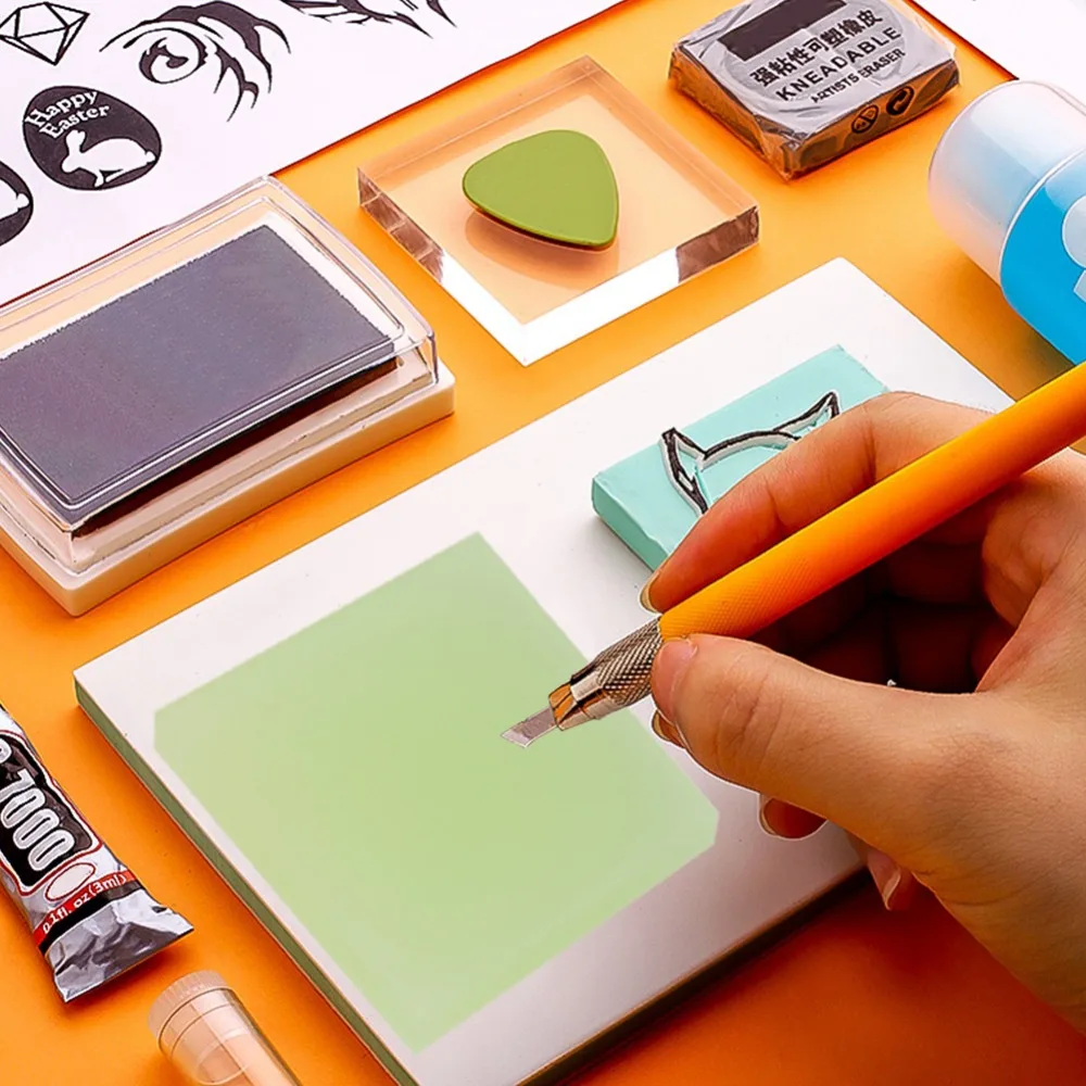 12pcs Semi Transparent Rubber Carving Blocks PVC Durable Rubber Stamp Carving Block 5x5x1cm 12 Colors Rubber Stamp Blocks