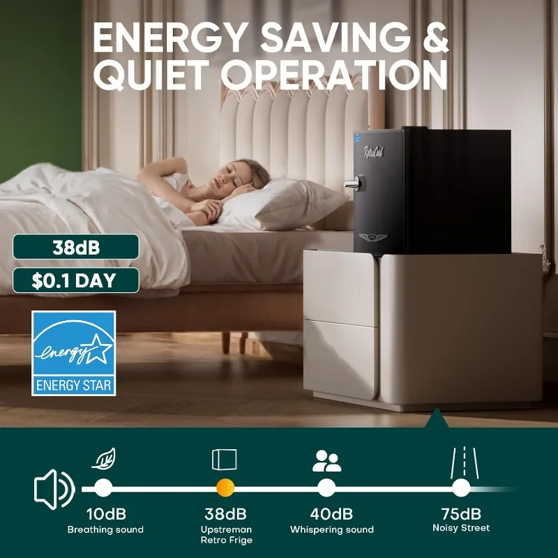 Mini frigorifero retrò Upstreman da 1,7 piedi, termostato regolabile, apribottiglie laterale, manico in metallo, frigorifero compatto -FR17 PRO