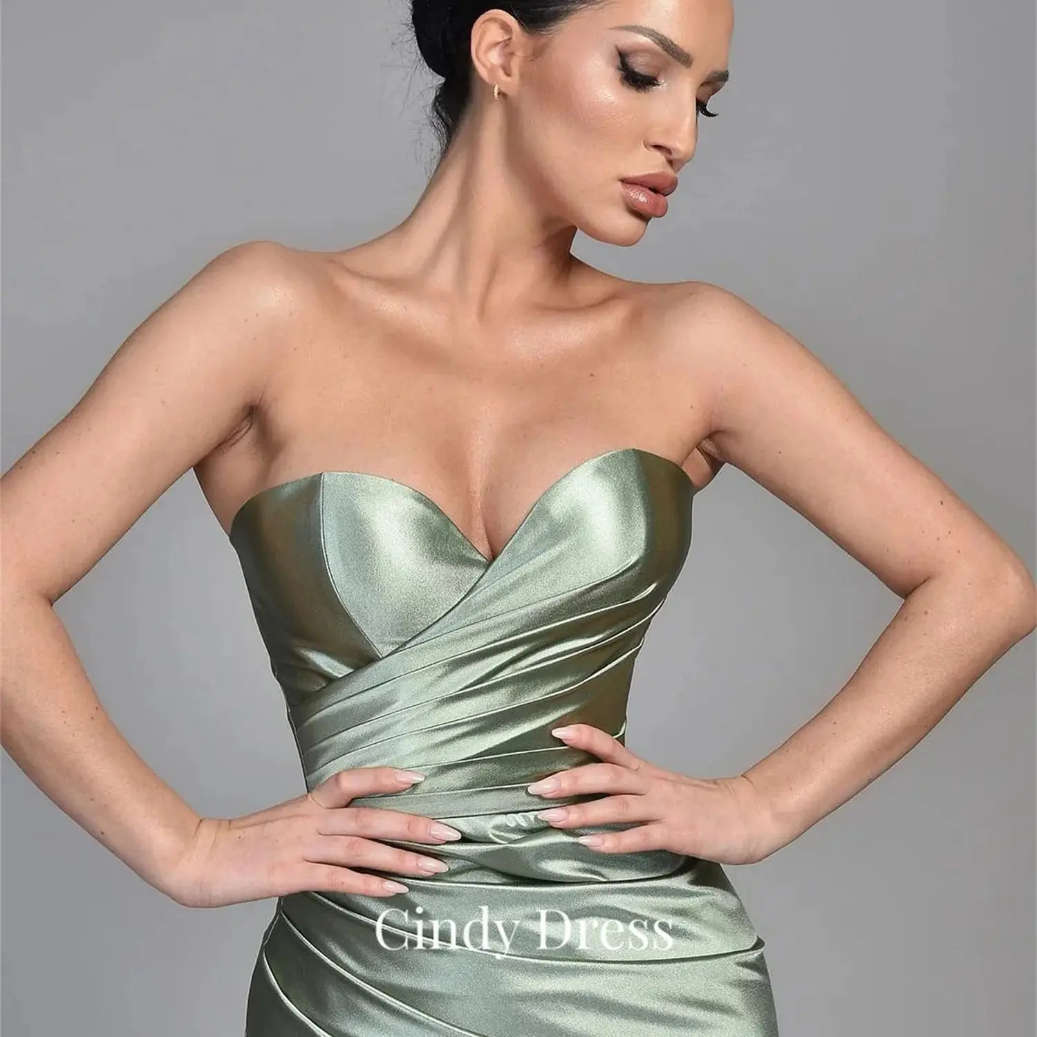 

Cindy Green Satin A-line Bridesmaid Dress Elegant Party Dresses for Women 2023 Woman Gala Woman's Evening Saudi Bride Gown Prom