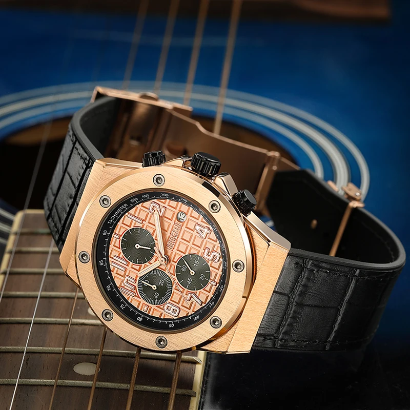 

Мужские кварцевые часы с хронографом BAOGELA, Новые водонепроницаемые спортивные повседневные наручные часы, мужские часы с кожаным ремешком, 1805, розовые, черные