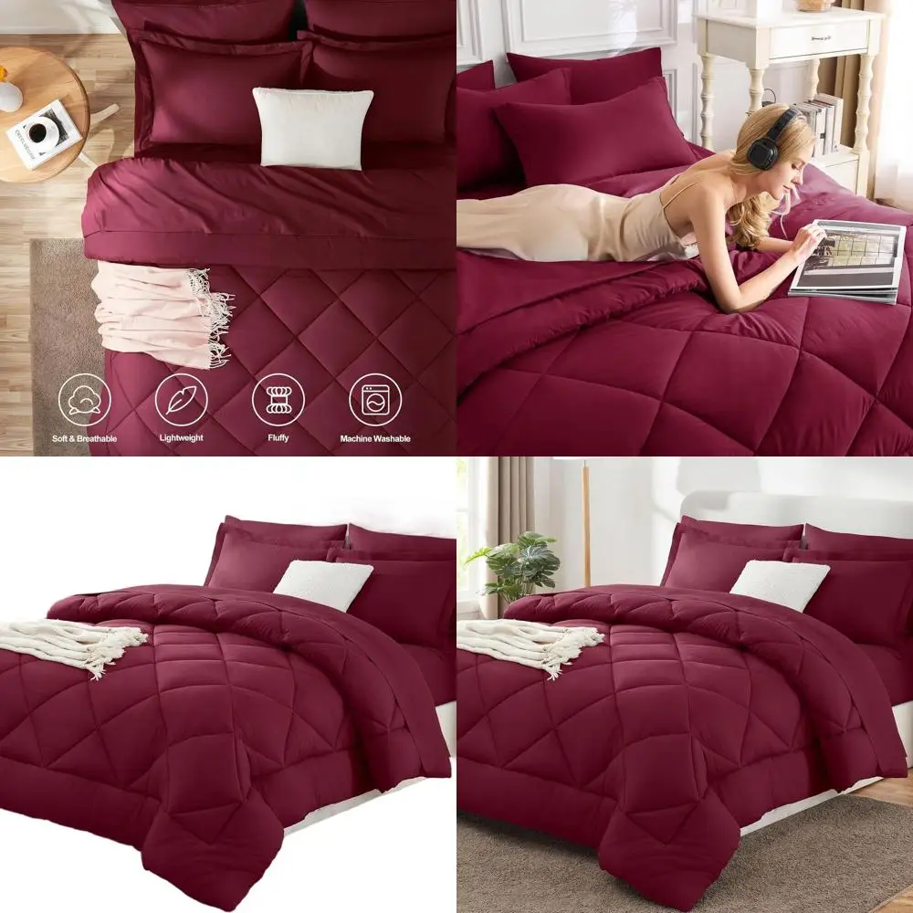 

Комплект одеял бордового цвета King из 7 предметов: всесезонное роскошное постельное белье с простынями, наволочками и шамс