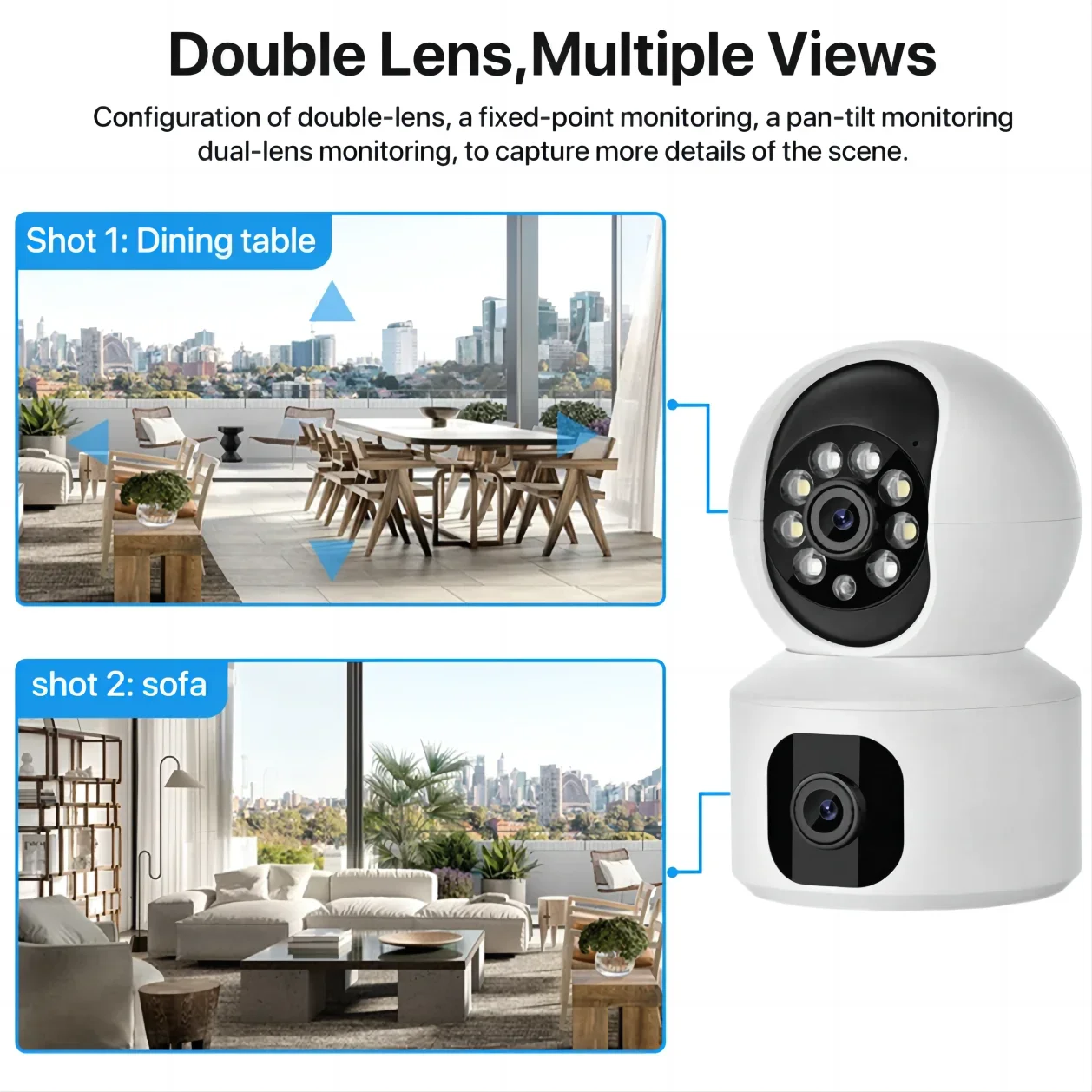 8MP WiFi Camera Dual Screen Smart Home Secuiry Cameras Baby Monitor Two-way Audio Color Night Vision 10X Zoom CCTV Surveillance