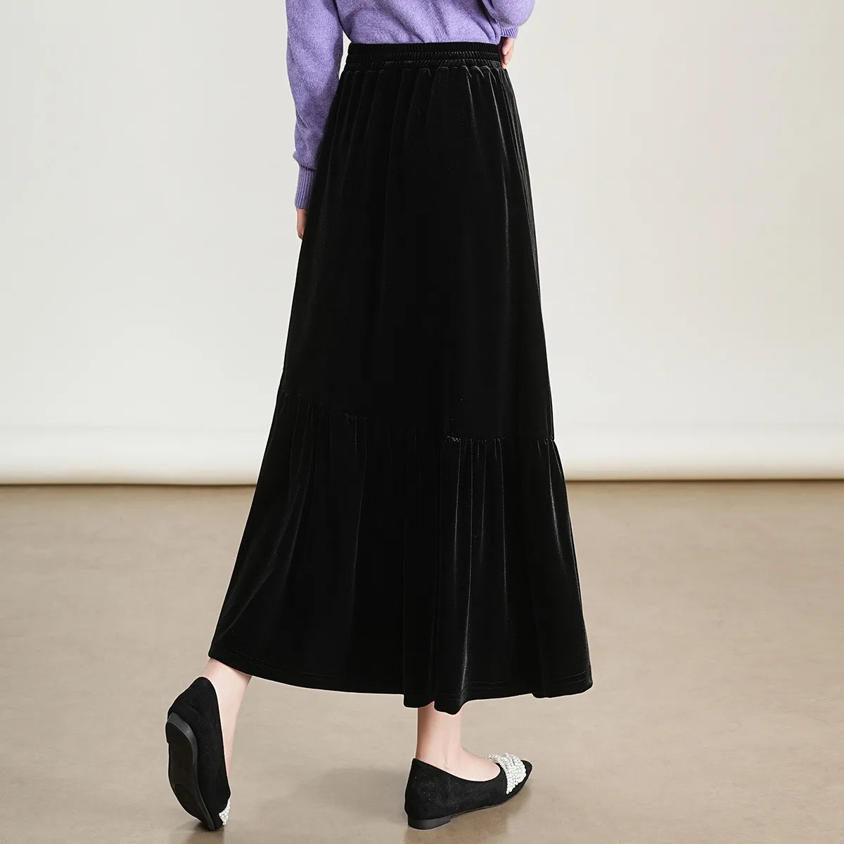 Louisyao moda veludo meia saia longa feminina 2025 outono/inverno flor cintura elástica design original retro saia