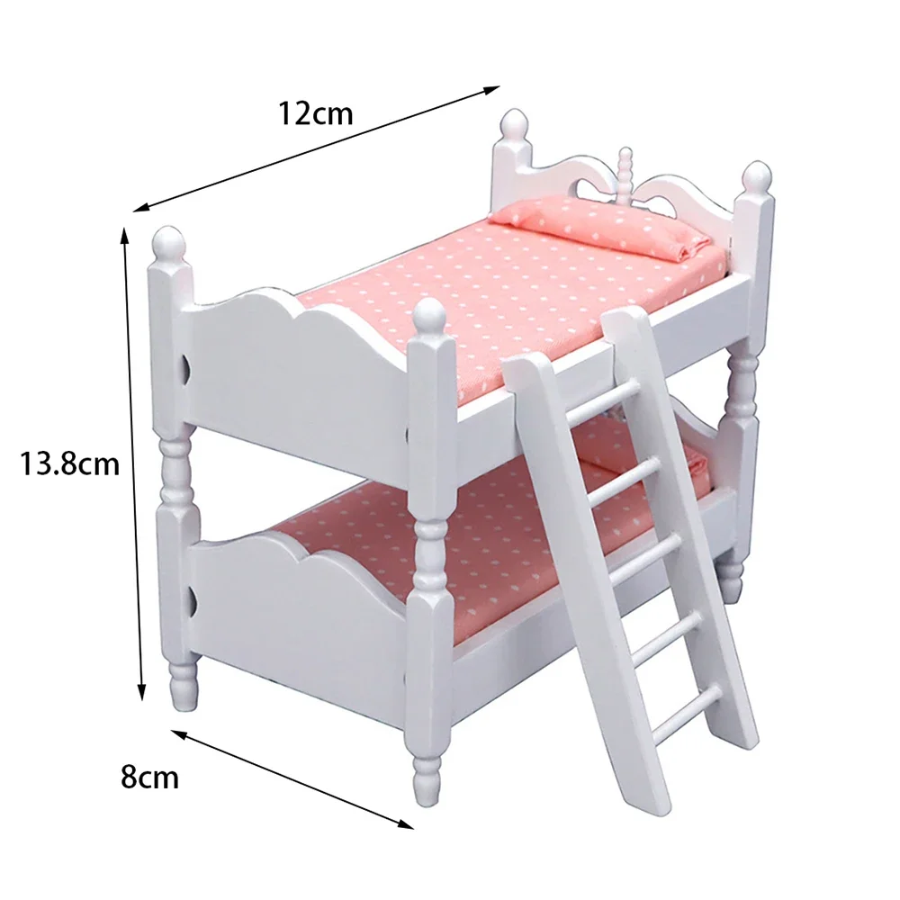 1/12 Dollhouse Miniature Accessories Mini Wooden Bunk Bed Simulation Double Stacked Bed Model Toy for Doll House Decoration