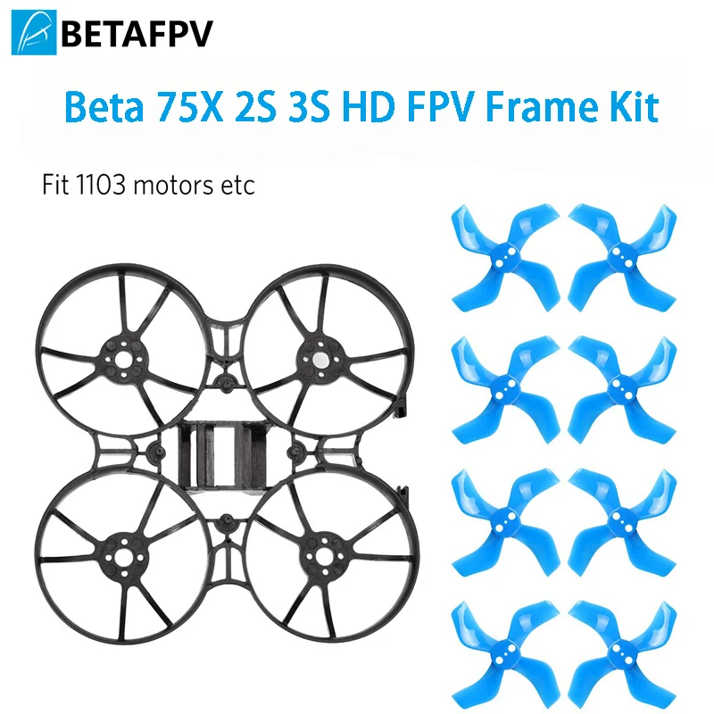 BETAFPV Beta75X 2 S Whoop zestaw ze szkieletem czarno-biały z 2 zestawami 40mm 4-łopatkowe 1.5mm wałek niebieski dla silnika 110X 75mm 2 S 3S