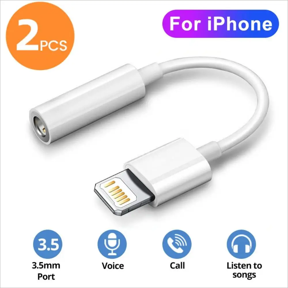 2pcs Lightning  Adapter to 3.5mm Jack AUX Cable For iPhone 14 13 12Pro Max Male toFemaleAdapter HeadphoneConverterAudioSplitter