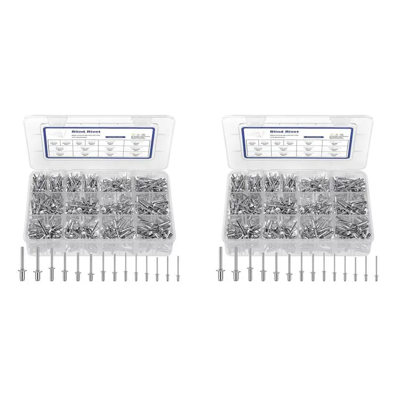 RALCA-1200 Pcs 14 Size Rivets Assortment Kit Aluminum Rivets (3/32Inch 1/8 Inch 5/32 Inch 3/16 Inch),Assorted Blind Rivets