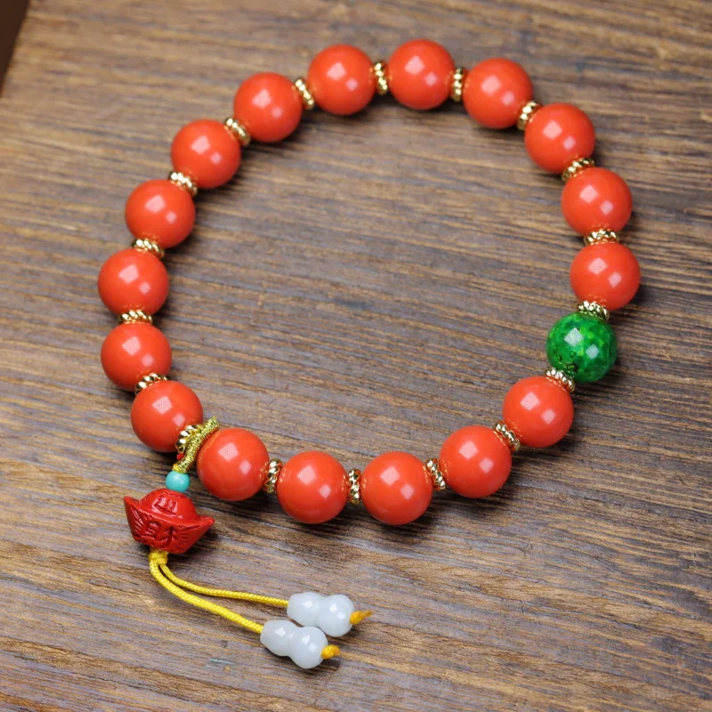 coral sea bamboo DIY multi-bead bracelet paired with cinnabar ingot beads