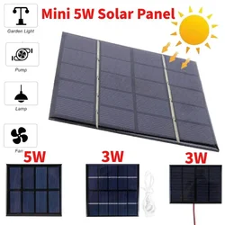 3/5W Solar Panel 12V 125MA Polysilicon Solar Panel Outdoor Emergency Charger for 3.7V Battery/Phone/Mobile Power Supply Charging